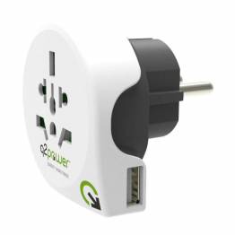 Q2Power Ultimative Rejseadapter verden til USA/UK/EU/AUS m. USB stik, Version EuropÃ¦isk stik