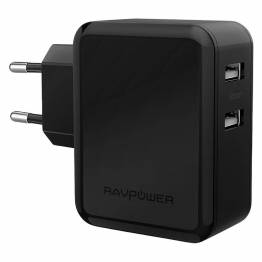 RAVPower 2x USB vægoplader 24W Sort til iPad og iPhone