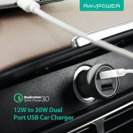  RAVPower 2x USB biloplader m. op til 30W opladning