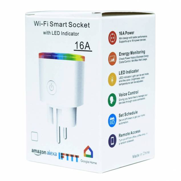 Wi-Fi stikkontakt plug m. tænd/sluk via iPhone/iPad/Android (Alexa og Google Home understøttelse)