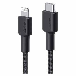Aukey Braided Nylon 1,2m MFi USB-C til Lightning Kabel, Sort