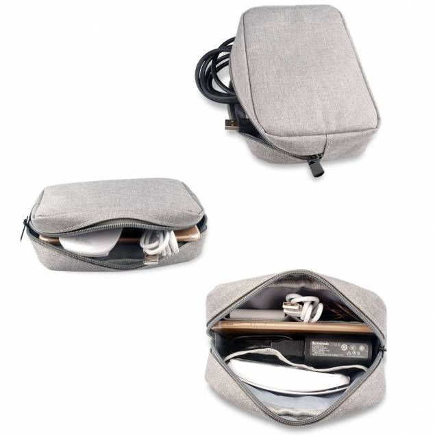 Lille taske til kabler og opladere - grå