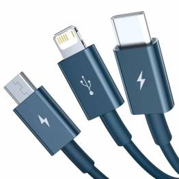  Baseus Superior 3-i-1 kabel USB til Lightning, MicroUSB og USB-C - blå