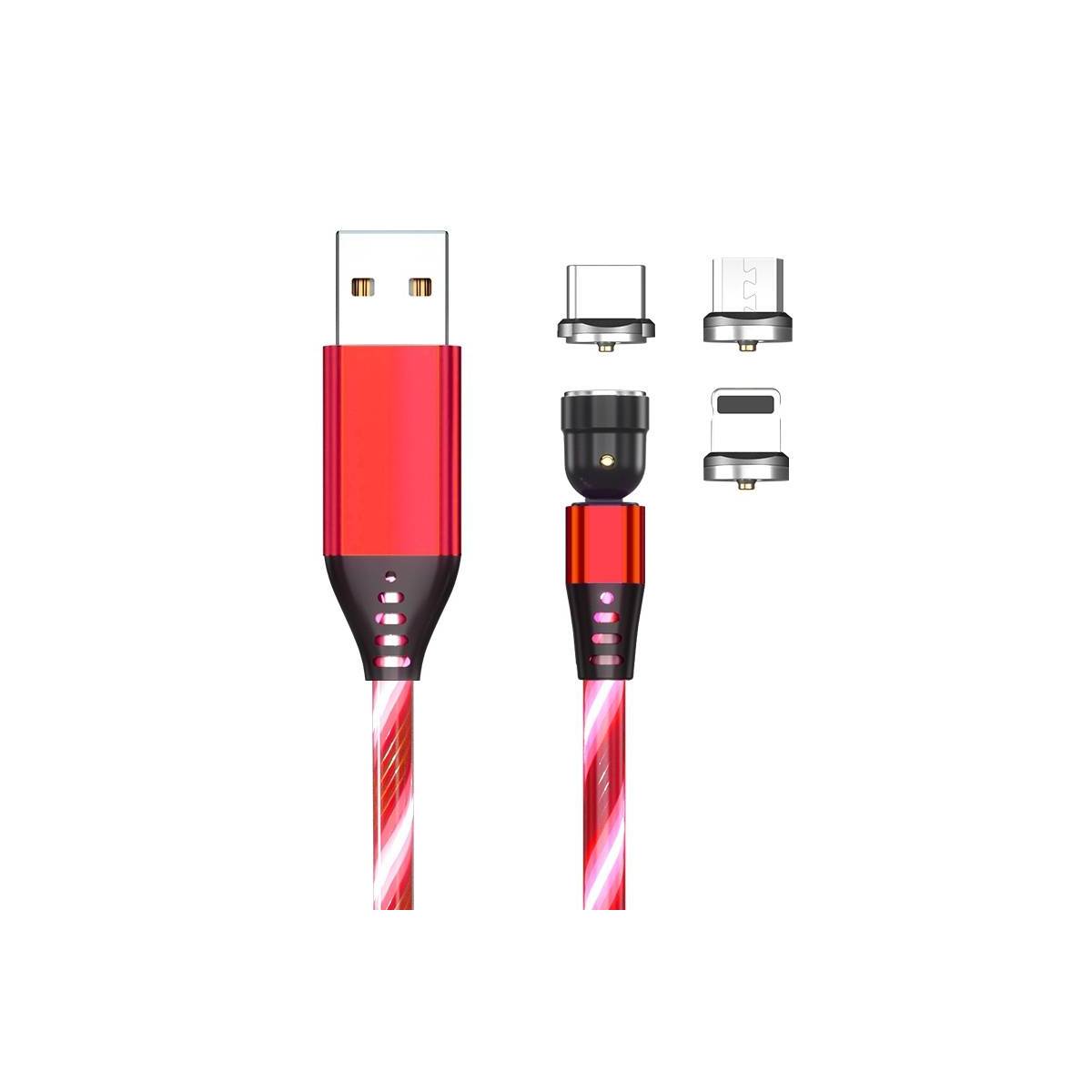 magnetisk multi opladerkabel -Lightning, MicroUSB, USB-C Rød - Gixmo.dk