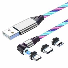  Lysende magnet multi opladerkabel Lightning,MicroUSB,USB-C -Flerfarvet