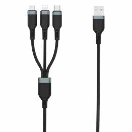  WiWU multi oplader og data kabel USB til Lightning, MicroUSB og USB-C