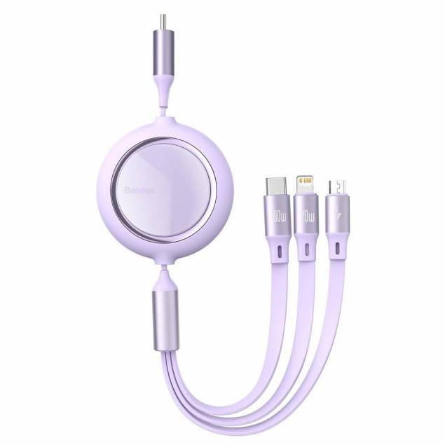 Billede af Baseus 3-i-1 USB-C kabel m udtræk Lightning, MicroUSB og USB-C - Lilla