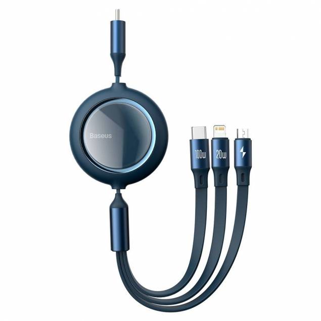 Billede af Baseus 3-i-1 USB-C kabel m udtræk Lightning, MicroUSB og USB-C - Blå