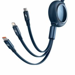  Baseus 3-i-1 USB-C kabel m udtræk Lightning, MicroUSB og USB-C - Blå