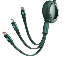  Baseus 3-i-1 USB-C kabel m udtræk Lightning, MicroUSB og USB-C - Grøn