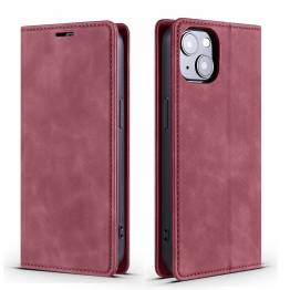 iPhone 13 cover med klap og kortplads i kunstlæder - Rødbrun
