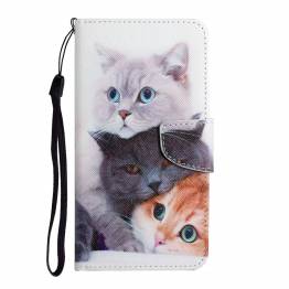  iPhone 12/12 Pro cover med klap og kortplads i kunstlæder - Katte