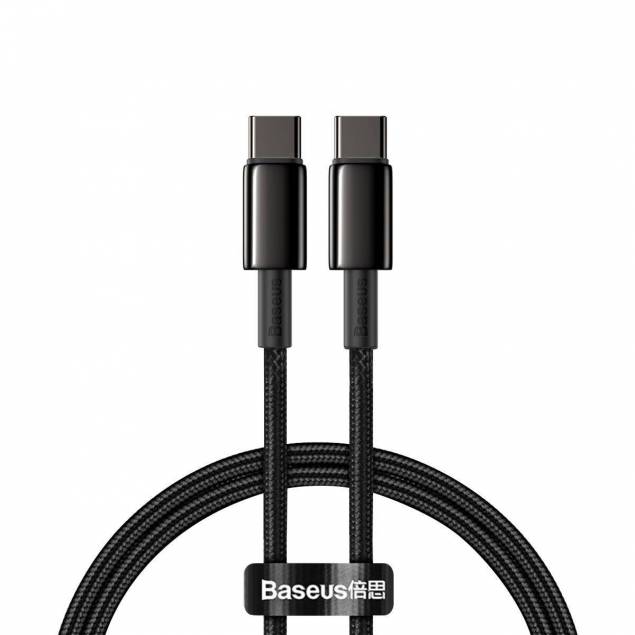 Baseus Tungsten Gold hårdført vævet USB-C kabel - 100W - 1m - Sort