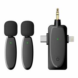 OEM TrÃ¥dlÃ¸s dobbelt mikrofon Clip on med Mini Jack, USB-C og Lightning