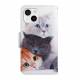 iPhone 13 cover med klap og kortplads i kunstlæder - Katte