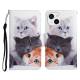 iPhone 13 mini cover med klap og kortplads i kunstlæder - Katte