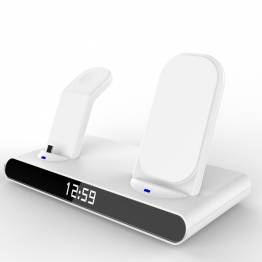  Slank 3-i-1 oplader til iPhone, AirPods og Watch m ur og alarm - Hvid