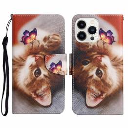 iPhone 14 Pro cover med klap og kortplads i kunstlæder - Kattekilling