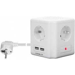 Goobay 4-way Cube stikdåse med 2x USB og afbryderknap