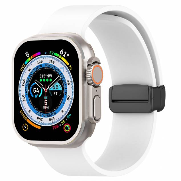 Silikone rem til Apple Watch 42/44/45/49mm m magnetisk spænde - Hvid