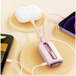  Mini powerbank m Lightning og USB-C kabler - 10.000mAh - 22,5W - Pink