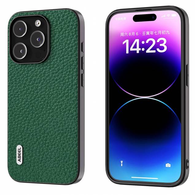 ABEEL iPhone 15 Pro cover - Litchi læder tekstur - Grøn