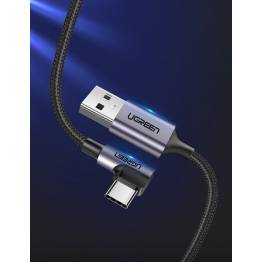  Ugreen USB til USB-C QC3.0 kabel med vinkel - 2m - Sort vævet