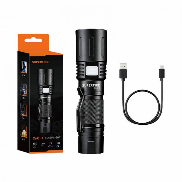 Superfire X60-T kraftfuld, vandtæt og genopladelig lommelygte - 1500lm Superfire X60-T kraftfuld, vandtæt og genopladelig lommelygte - 1500lm