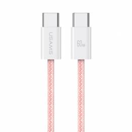 USAMS vævet USB-C kabel 60W PD opladningskabel - Pink - 1,2m