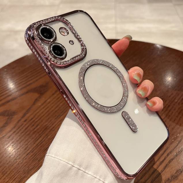 iPhone 11 MagSafe cover med rhinsten - Pink