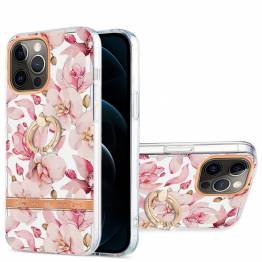 Beskyttende iPhone 12 Pro Max cover med fingerring - Pink gardenia