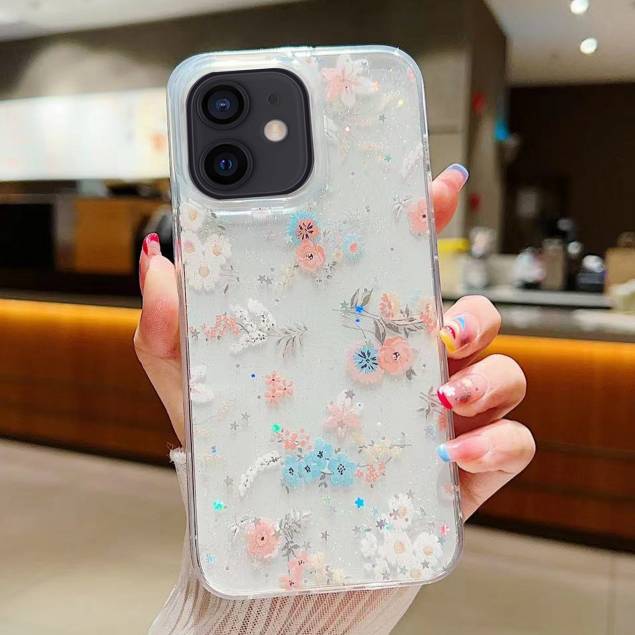 iPhone 11 beskyttende cover - Blomster og glimmerstjerner