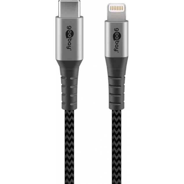 Goobay hårdført vævet USB-C til Lightning kabel - MFi - 0,5m - Sort/grå