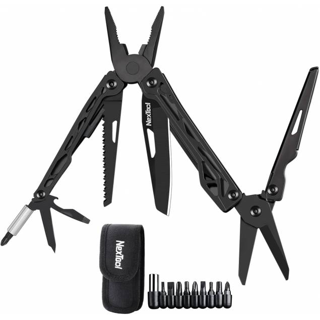 NexTool Black Knight multitool 11-i-1 med 9 bits - Sort