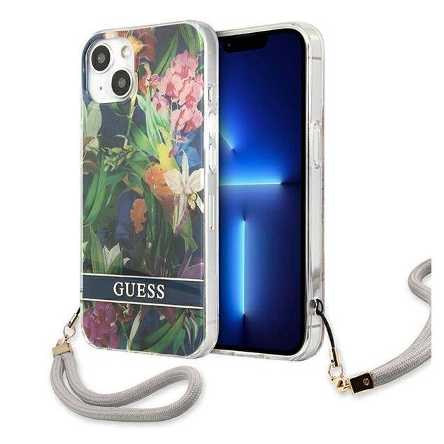 Guess GUHCP13MHFLSB iPhone 13 blå hardcase med blomsterstrop