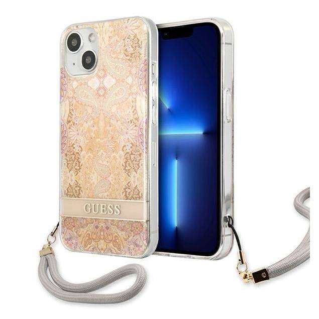 Guess GUHCP13SHFLSD iPhone 13 mini guld/guld hardcase med blomstrebånd