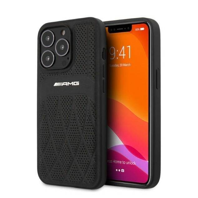 AMG iPhone 13 Pro / 13 sort hardcase læder buede linjer