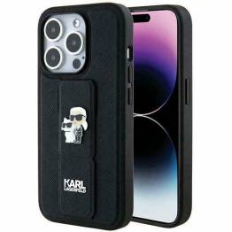 Karl Lagerfeld Gripstand Saffiano Karl&Choupette pinscover til iPhone 13 Pro Max - sort