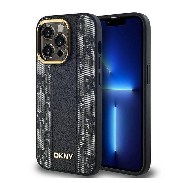 DKNY Læder Ternet Mono Mønster MagSafe Cover til iPhone 13 Pro / 13 - Sort