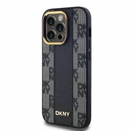  DKNY Læder Ternet Mono Mønster MagSafe Cover til iPhone 13 Pro Max - Sort