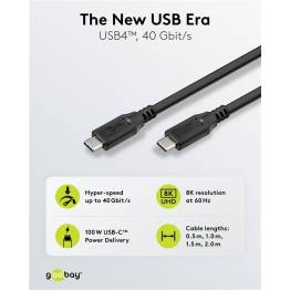  Goobay USB-C kabel 100W PD - USB4 - 40 Gbit/s - 2m - Sort