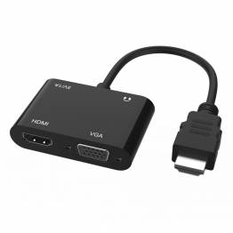 HDMI til HDMI & VGA adapter m microUSB port til strøm og 3,5mm mini jack