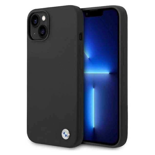 BMW iPhone 13/14/15 silikone cover med metal logo - Sort