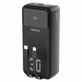 Dudao K15Max powerbank 30.000mAh m USB-C og Lightning kabel - 22,5W PD+QC - Sort