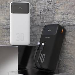  Dudao K15Max powerbank 30.000mAh m USB-C og Lightning kabel - 22,5W PD+QC - Hvid