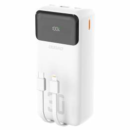 Dudao K15Max powerbank 30.000mAh m USB-C og Lightning kabel - 22,5W PD+QC - Hvid