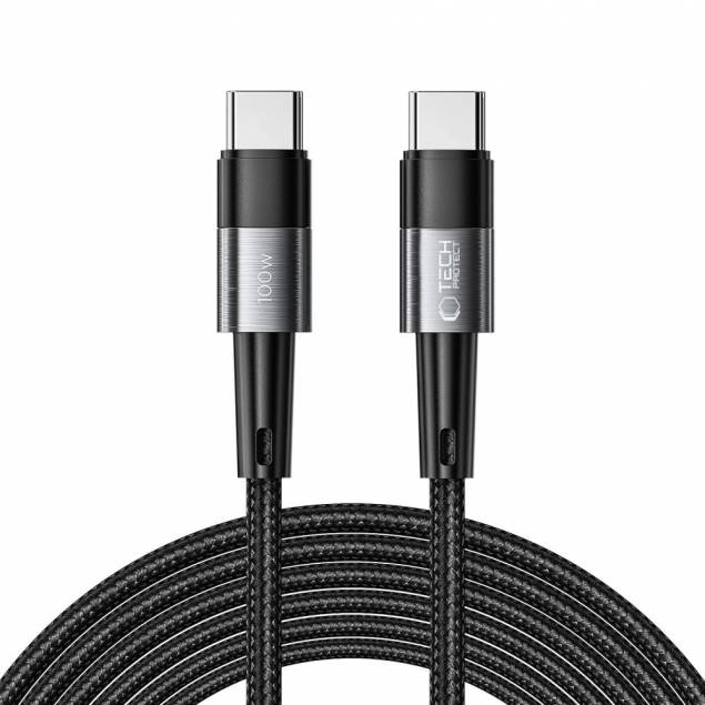 Tech-Protect UltraBoost Evo vævet USB-C kabel 100W PD opladningskabel - Sort - 3m Tech-Protect UltraBoost Evo vævet USB-C kabel 100W PD opladningskabel - Sort - 3m