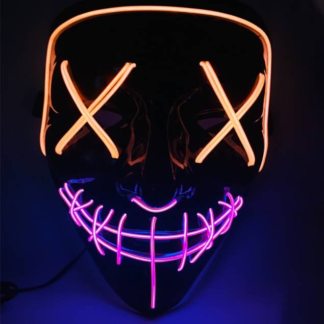 Halloween, fastelavn og fest LED maske - 2-farvet - Orange/Lilla Halloween, fastelavn og fest LED maske - 2-farvet - Orange/Lilla