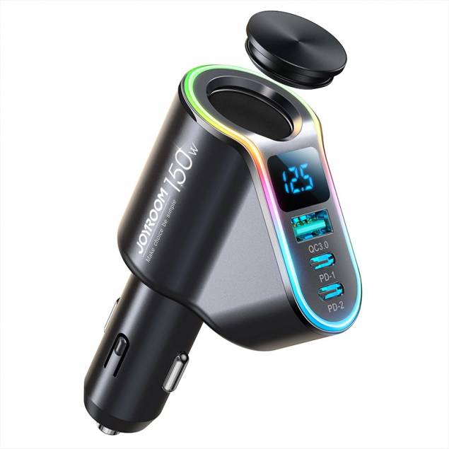 Joyroom 4-i-1 kraftfuld biloplader 1x USB-A, 2x USB-C & 12V udtag - PD QC - 150W