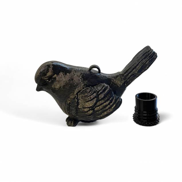 Fugl geocache beholder med rum til bison - 11cm - 3D printet - Sort Fugl geocache beholder med rum til bison - 11cm - 3D printet - Sort
